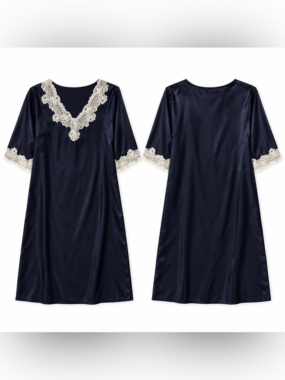 National Size M Navy Nightgown with Ivory Lace Trim NWT - Picture 3 of 3